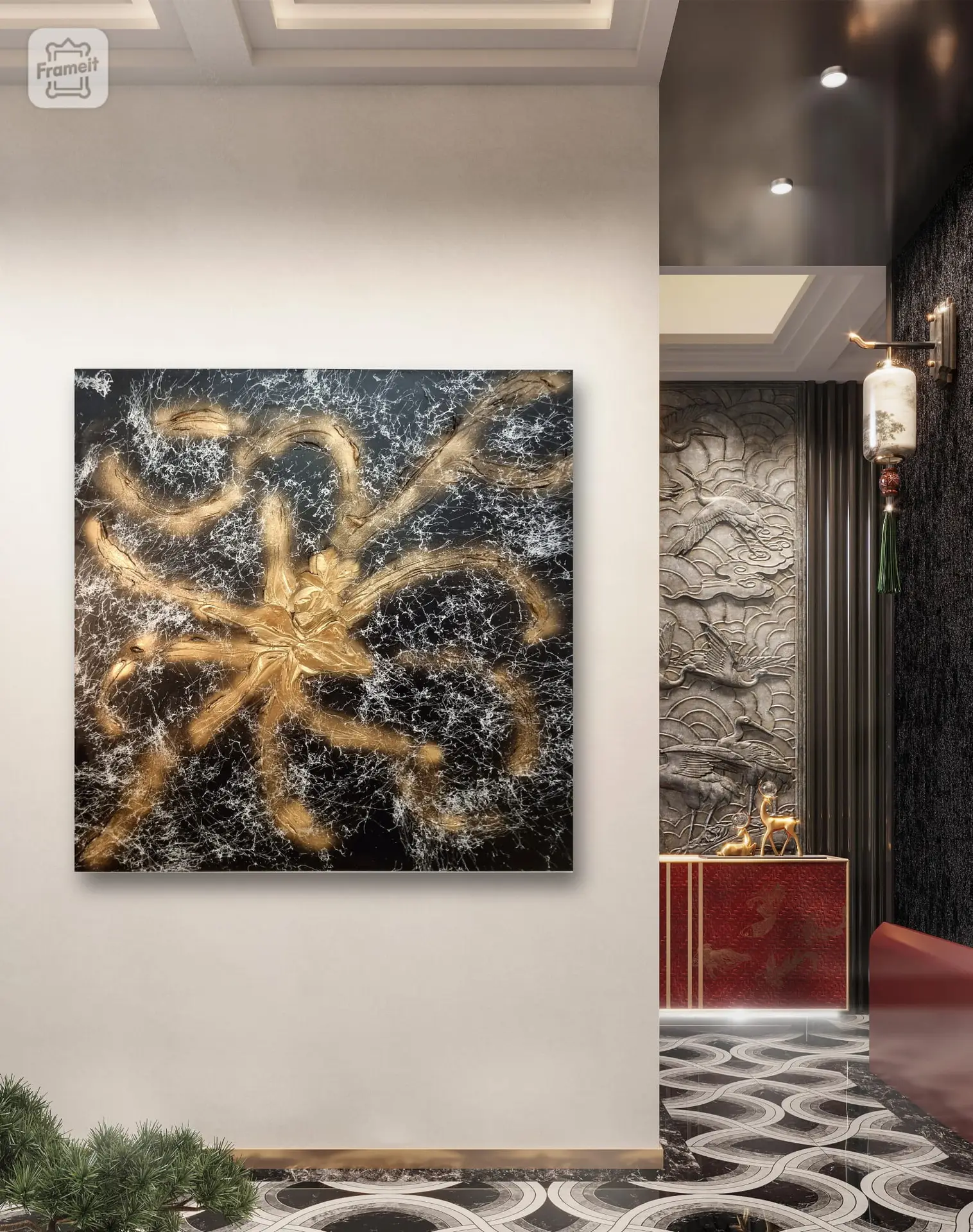 Abstrakcyjny obraz strukturalny "Pająkowa elegancja" 100x100 cm - obrazek 2