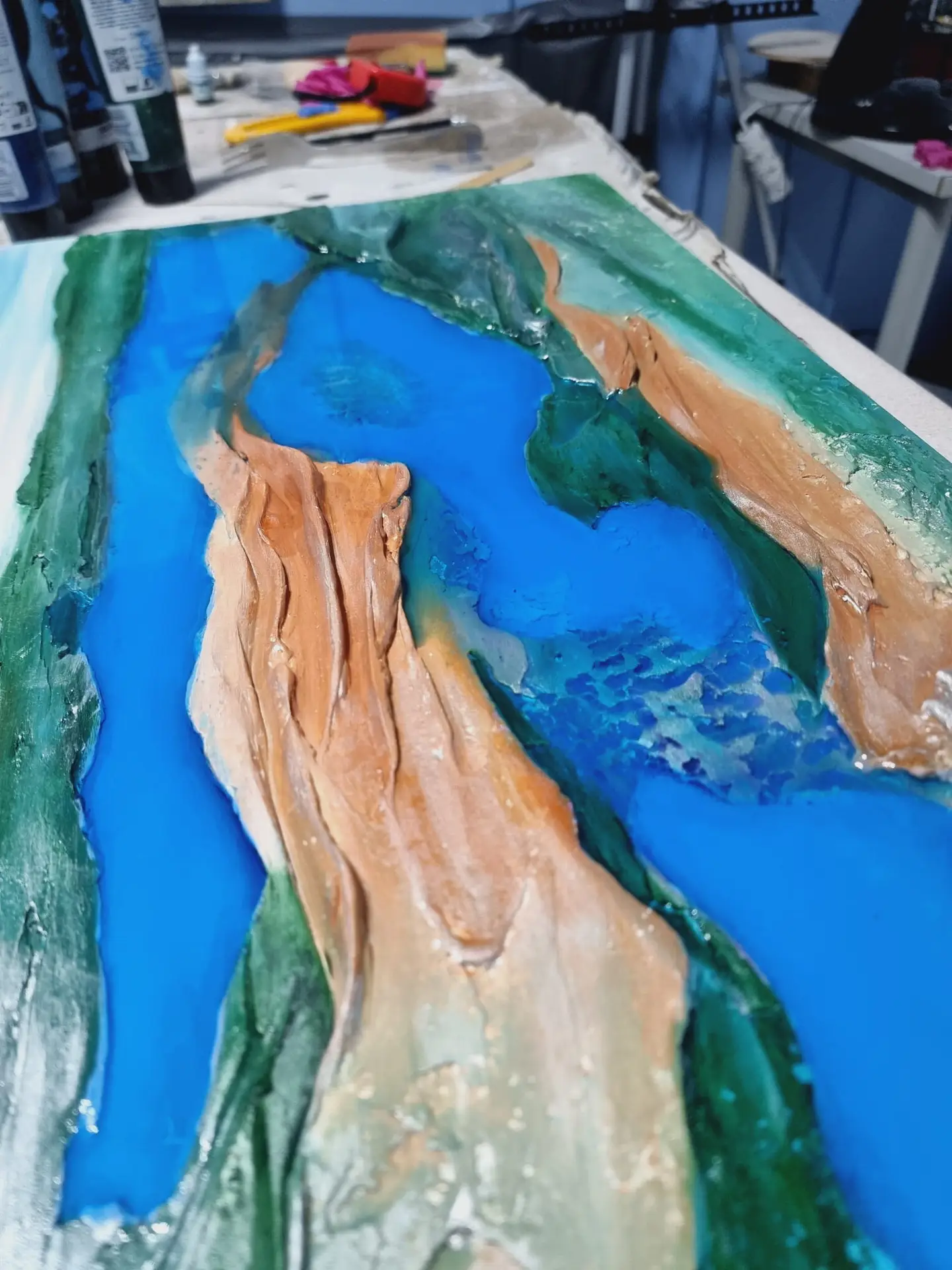 Abstrakcyjny obraz strukturalny z żywicą epoksydową "Mistyka przejścia "60x90cm - obrazek 3