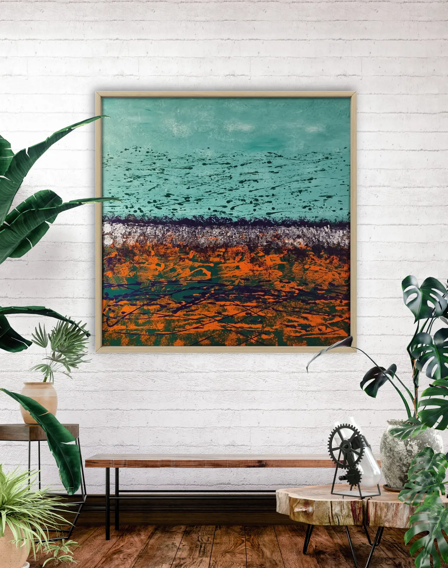 Abstrakcyjny obraz akrylowy "Abstrakcyjny kawałek natury" 100x100 cm - obrazek 2