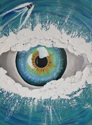 Abstrakcyjna kompozycja z okiem.