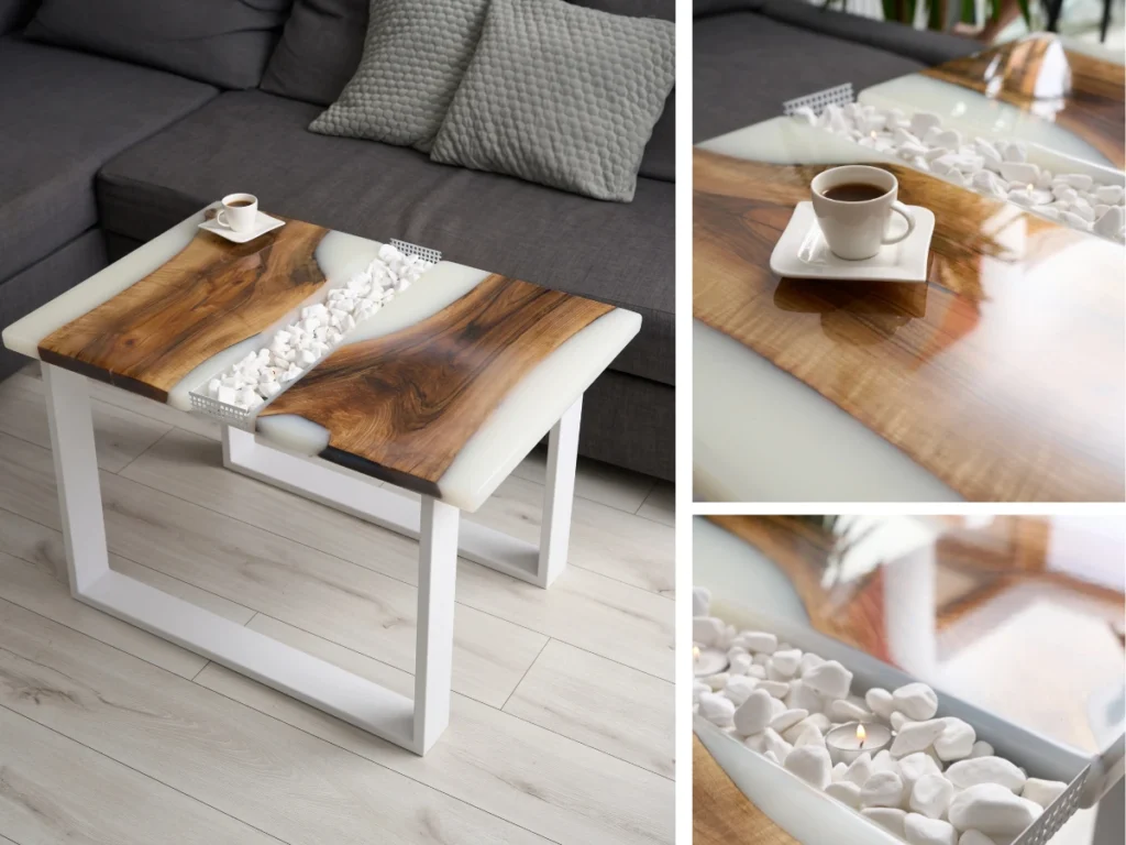 stolik z żywicy epoksydowej biały