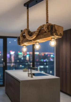 Lampa drewniana ze starej belki