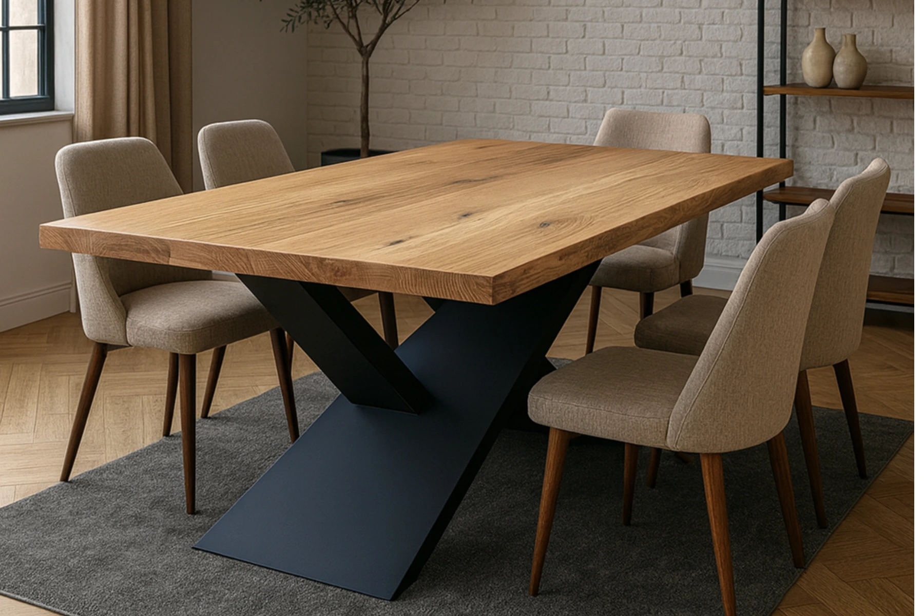 dębowy stół z grubym blatem