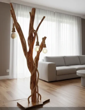 Lampa stojąca drewniana